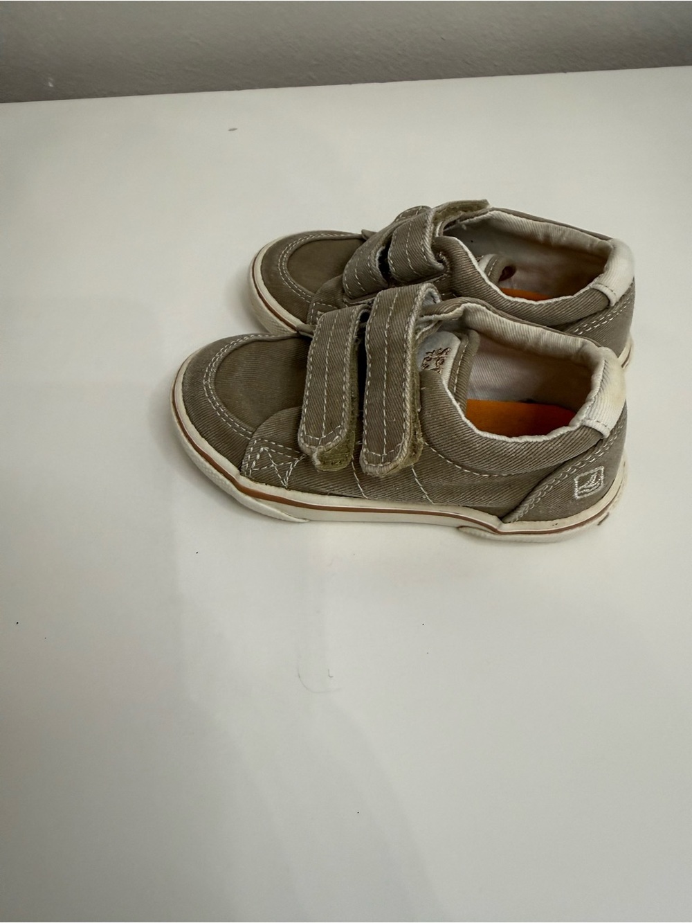 Sperry Kids Taupe green Canvas Hook-and-Loop Sneakers size 5